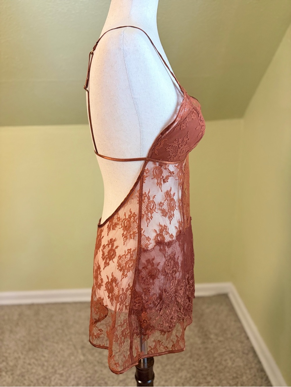 VTG 2006 Victoria's Secret Very Sexy Lace Babydoll Chemise - Size M Burnt Orange - Picture 5 of 10